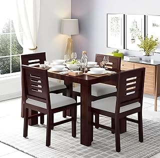 KENDALWOOD Furniture Sheesham Wood Dining Table (45x30 Inch) with 4 Chairs | Wooden Dining Table with Chair - Dining Room Furniture | Finish Color:- Walnut Finish with Cushions -DIY(Do-It-Yourself)