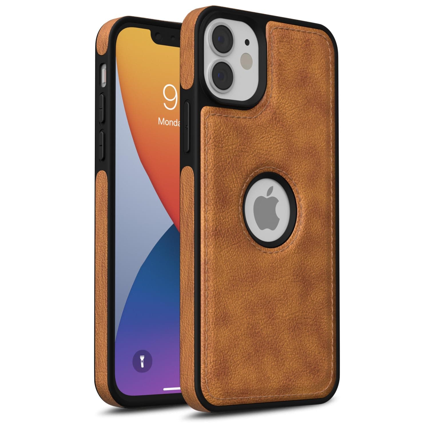 Amazon basics Back Cover for iPhone 12 Mini | Flexible Pu Leather | Full Camera Protection | Raised Edges | Super Soft-Touch | Bumper Case (Brown)
