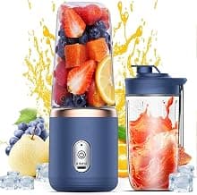 H-Duka Portable Blender Electric Juicers Fruit Mixers USB Rechargeable Smoothie Mini Personal Juicer 6 Blades 3Gears With 1500 Mah Rechargeable Battery (Blue) (Blue)