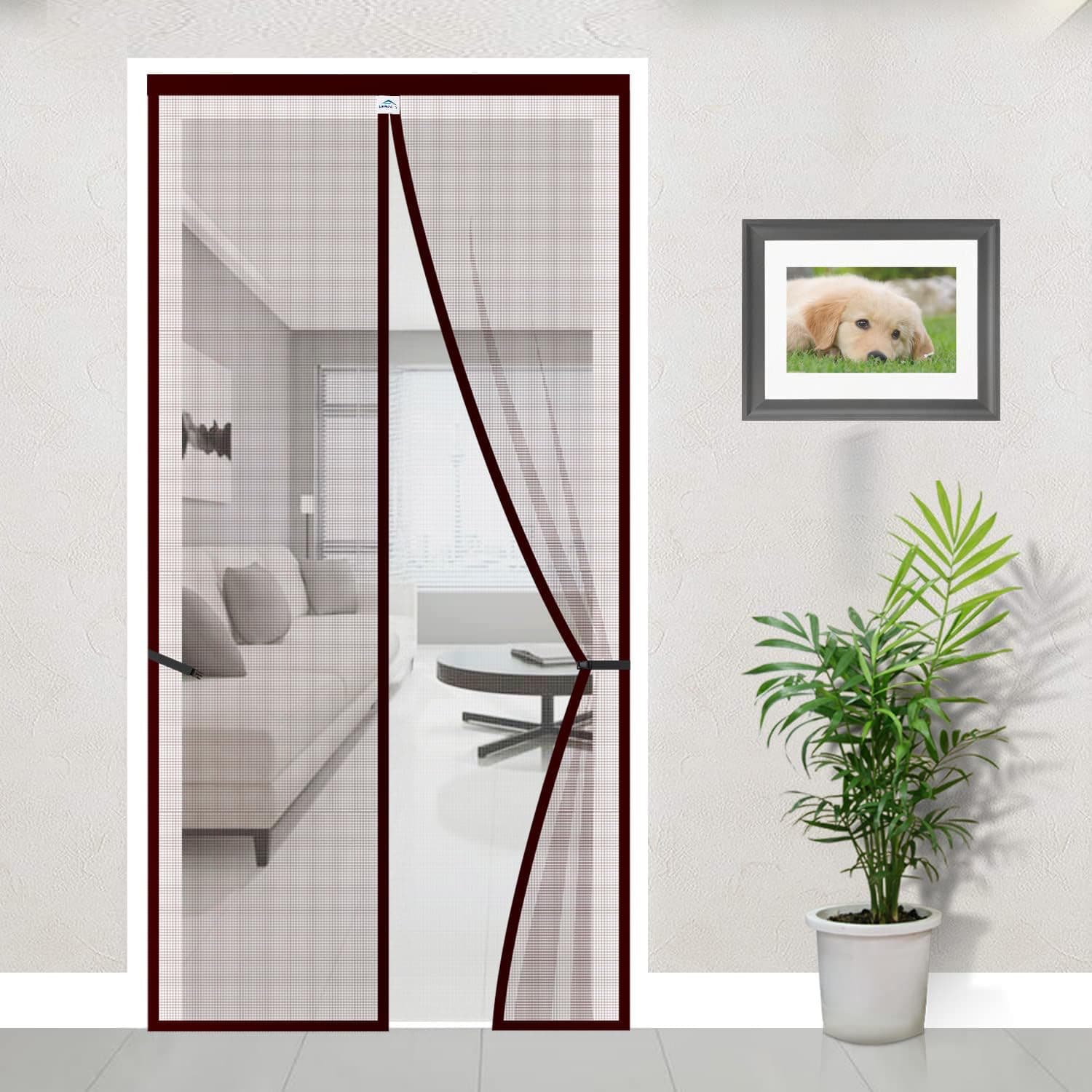LifeKrafts Mosquito Net Curtain for Door | Magnetic Closure, 120 GSM Fiberglass Material, Brown (205x85 cm)