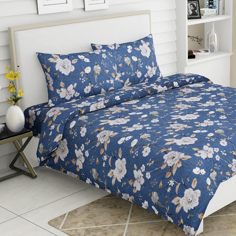 haus & kinder Pure Cotton King Size Bedsheet with 2 Pillow Covers for Double Bed 186 TC 108X108 Inches Flat Bed Sheet | Spanish Floral Patio, Multicolor