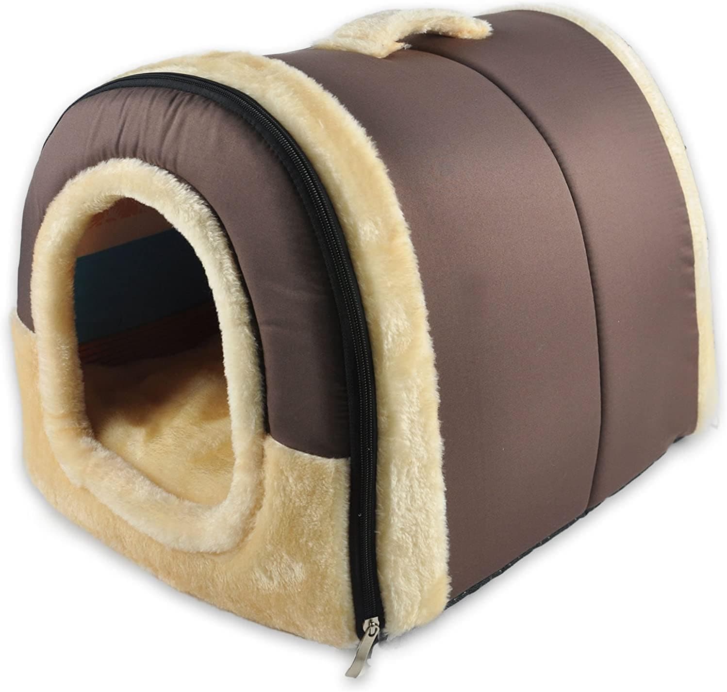 AMICA Igloo Dog House, Portable Cat Igloo Bed with Removable Cushion, 2 in 1 Washable Cozy Dog Igloo Bed Cat Cave, Foldable Non-Slip Warm for Pets Puppy Kitten Rabbit (Small)