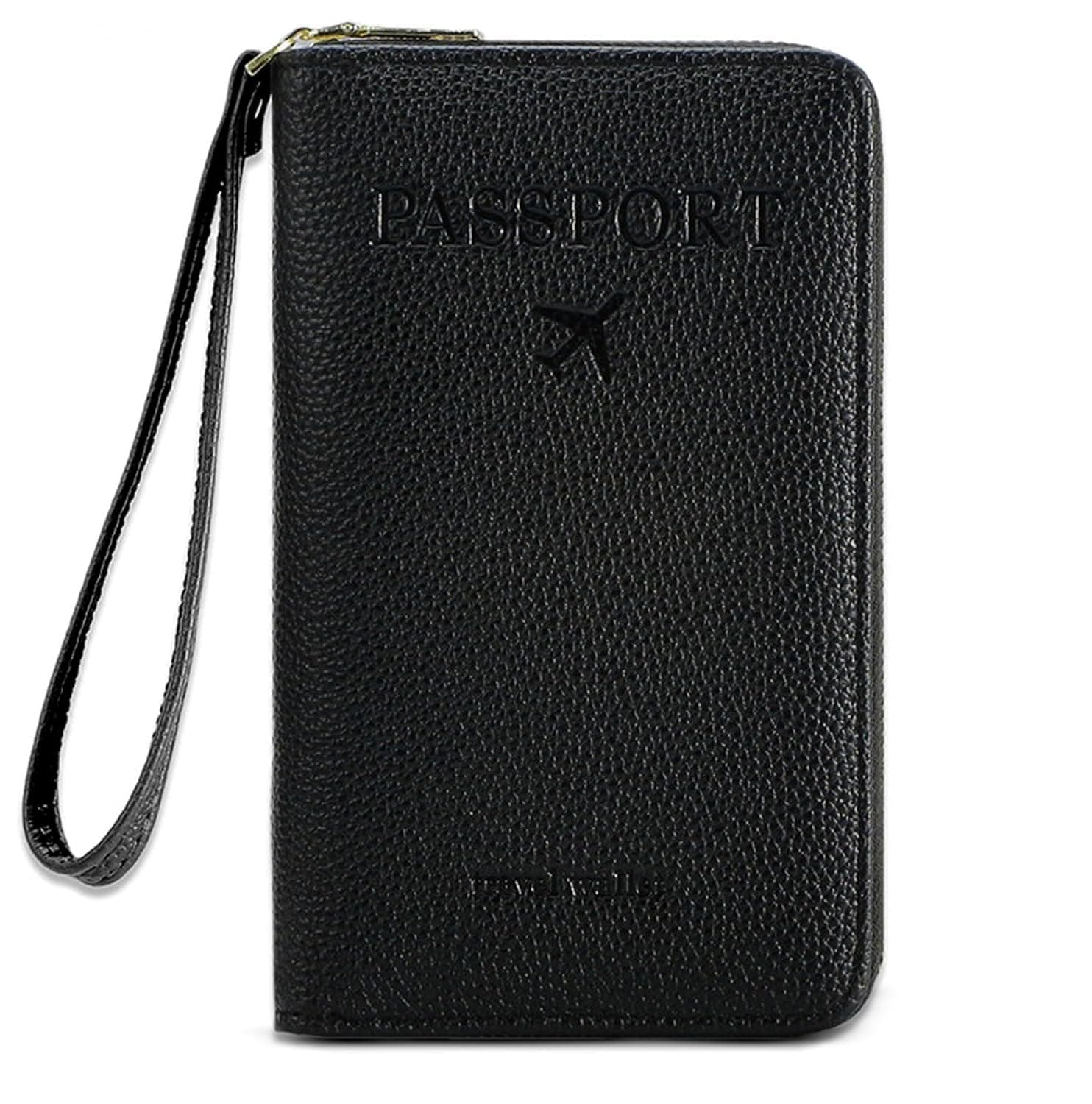 VOGARD Passport Holder Wallet for Travel, PU Leather Zipper Passport Cover with Wrist Strap, Card Slots, Cash Pocket, SIM & Memory Card Slot – Slim & Lightweight (Black)