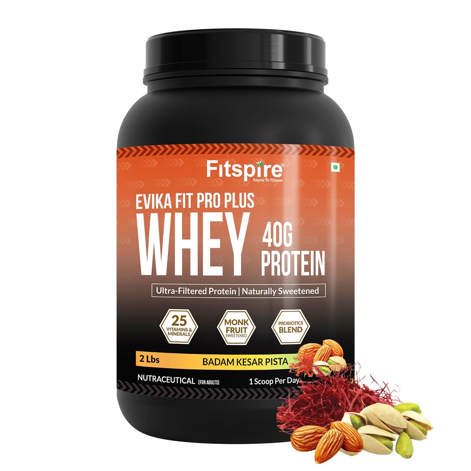 Fitspire EVIKA Fit Super Pro Plus Protein- Badam Kesar Pista- Muscle Growth and Recovery with Probiotics Enzymes and Vitamins- No Added Sugar- Gut Friendly- Daily Nutrition Support- 2lbs