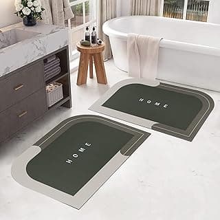 Story@Home 2 Pc Oval Rubber Bath Mat 4 Mm, Anti-Skid Water Soaking Bathroom Rug Door, Floor Mat, Soft Quick Dry Water Absorbent Mat For Home Office 40 X 60 Cm (Grey)