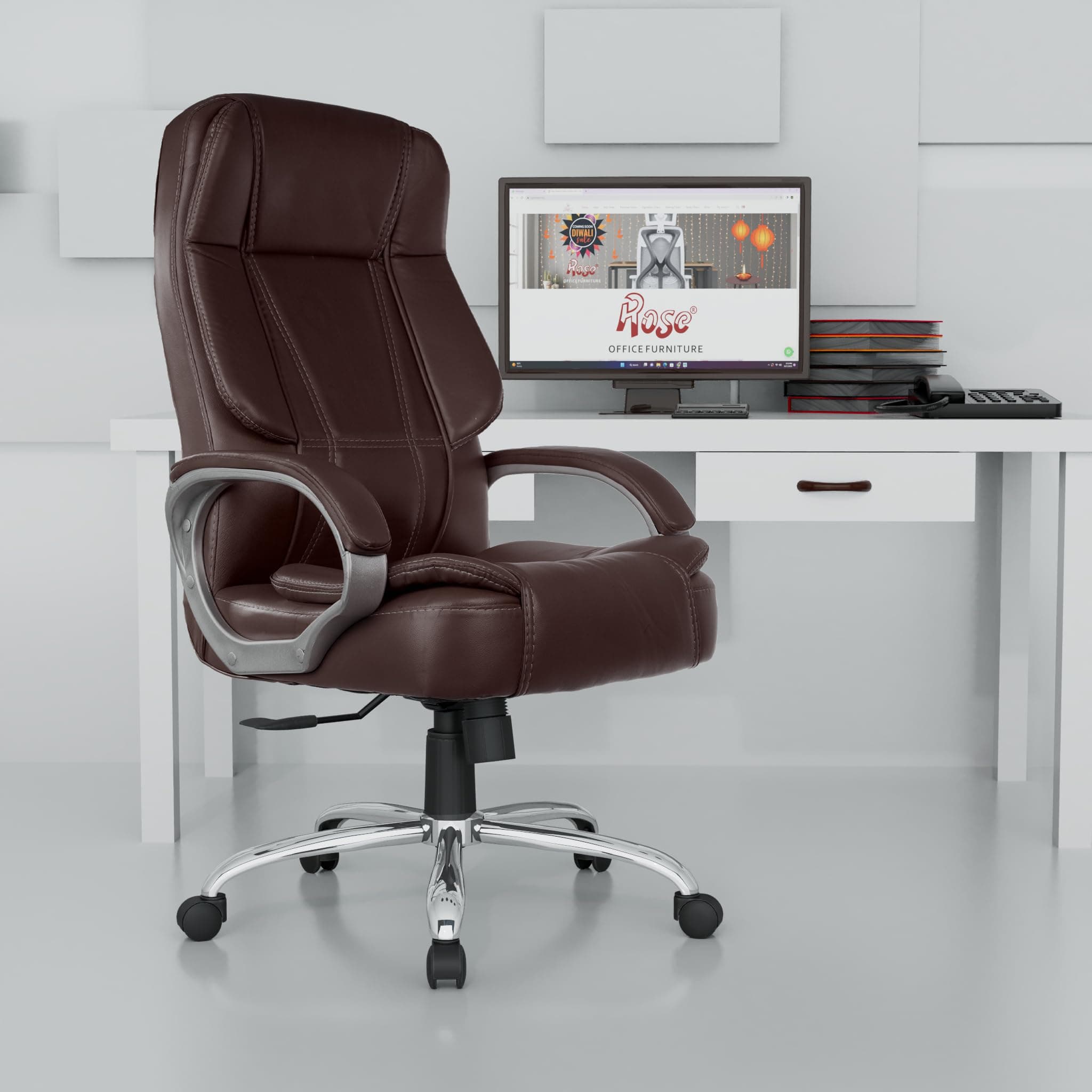 Rose Designer Chairs Modern Ergonomic Office Chair (Leather, Brown)