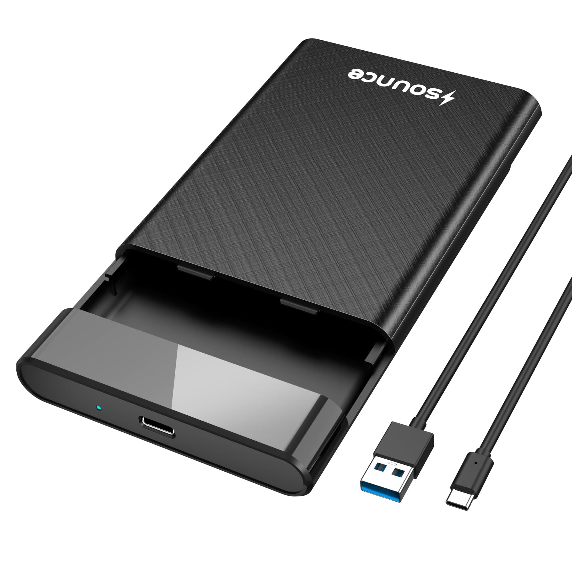 Sounce 2.5-Inch Hard Drive Enclosure Type-C USB 3.1 to SATA III 6Gbps High-Speed External HDD/SSD Enclosure Tool-Free, UASP Support Compatible with 7mm/9.5mm 2.5" SSD & Laptop HDD (Black)