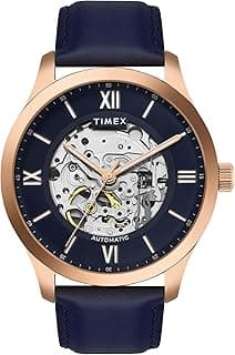 TIMEX Automatic Watch for Man with Blue Round Dial & Blue Leather Strap Band Water Resistant Men's Wrist Watches