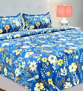 VAS COLLECTIONS 220 TC 100% Cotton Kingston Collection Super King Size Bedsheets with 2 King Size Pillow Covers| Luxury Soft Sheets (3pcs Set) |108x108 inches, Blue Multi