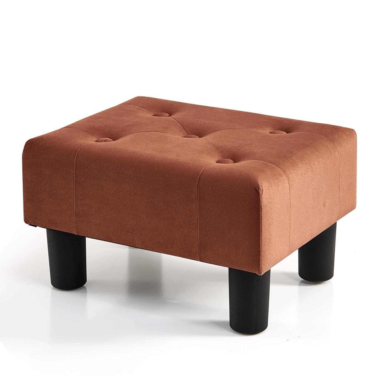 FLIPSSHOPPEE Small Foot Rest Ottoman, Velvet Foot Stools Seating Stool, Stable Footrest Ottoman Modern Accent Step Stool Seat with Solid Wood Legs for Living Room Bedroom (Brown)