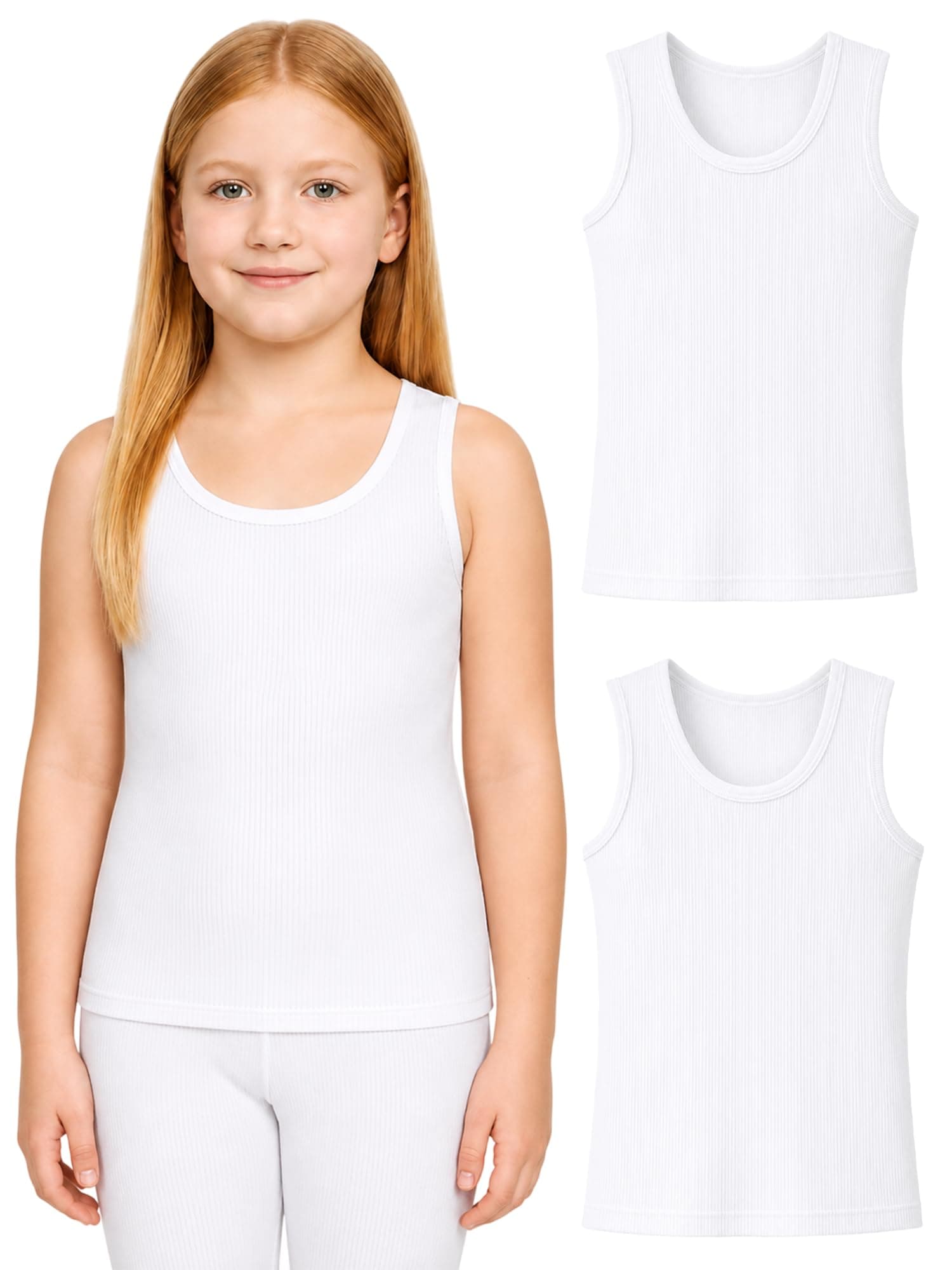 BODYCARE Girls Thermal Tops Round Neck Sleeveless Pack of 2-White