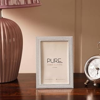 PURE HOME + LIVING Ribbed Design Matte Silver Plated Photo Frame, Tabletop Photo Frame, Home Décor For Office Desk, Bedroom & Living Room (4X6 Inches, Pack Of 1)