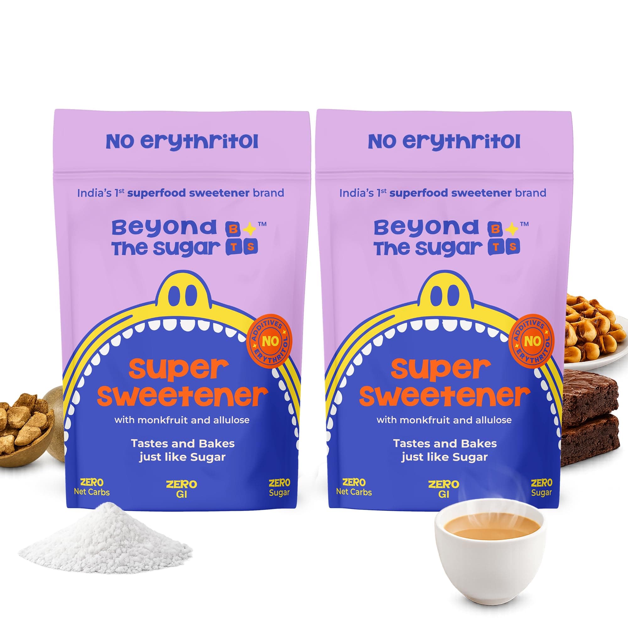 Beyond The Sugar Monkfruit Sweetener Powder | Monk Fruit and Allulose | No Erythritol | Zero-Calorie Sugar Substitute | 1:1 Sugar Replacer | Keto & Diabetic Friendly | 900gm (Pack of 2)