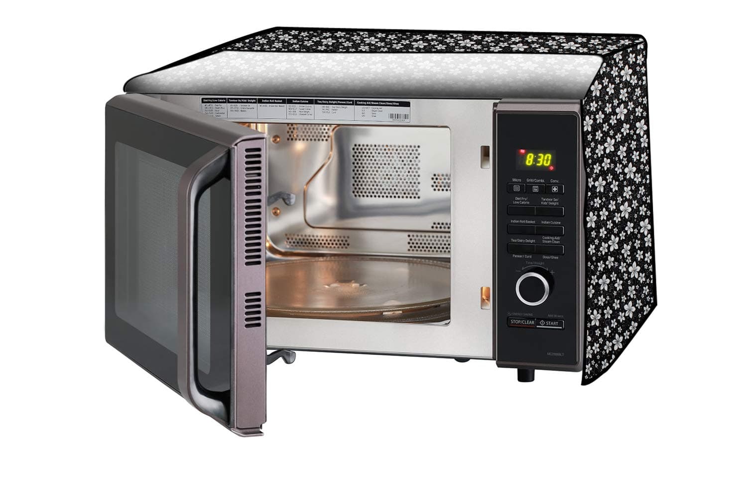 Stylista microwave oven cover compatible for AGARO 09 Liters OTG Marvel, Dustproof, stainproof, Wipeable cover, Floral pattern white black