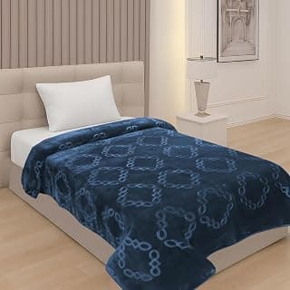 Signature Embossed Mink Blanket Single Bed for Winter,Soft Kambal for Comfort & Warmth Blanket Single Bed (56x86 Inches, Navy)