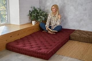 ATOOTFUSION Cotton Floor Mattress, 4 inch Thick Tufted Cushion, 72 x 30 inch, Foldable, Rollable Light Weight Cotton Mattress (Maroon)