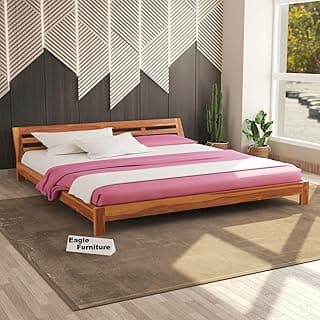 Eagle Furniture Solid Sheesham Wood Low Height King Size Bed Without Storage | Wooden Double Bed | Low Floor/Lying/Rise/Level/Profile Cot Bed for Bedroom Furniture | Rosewood, Teak Finish