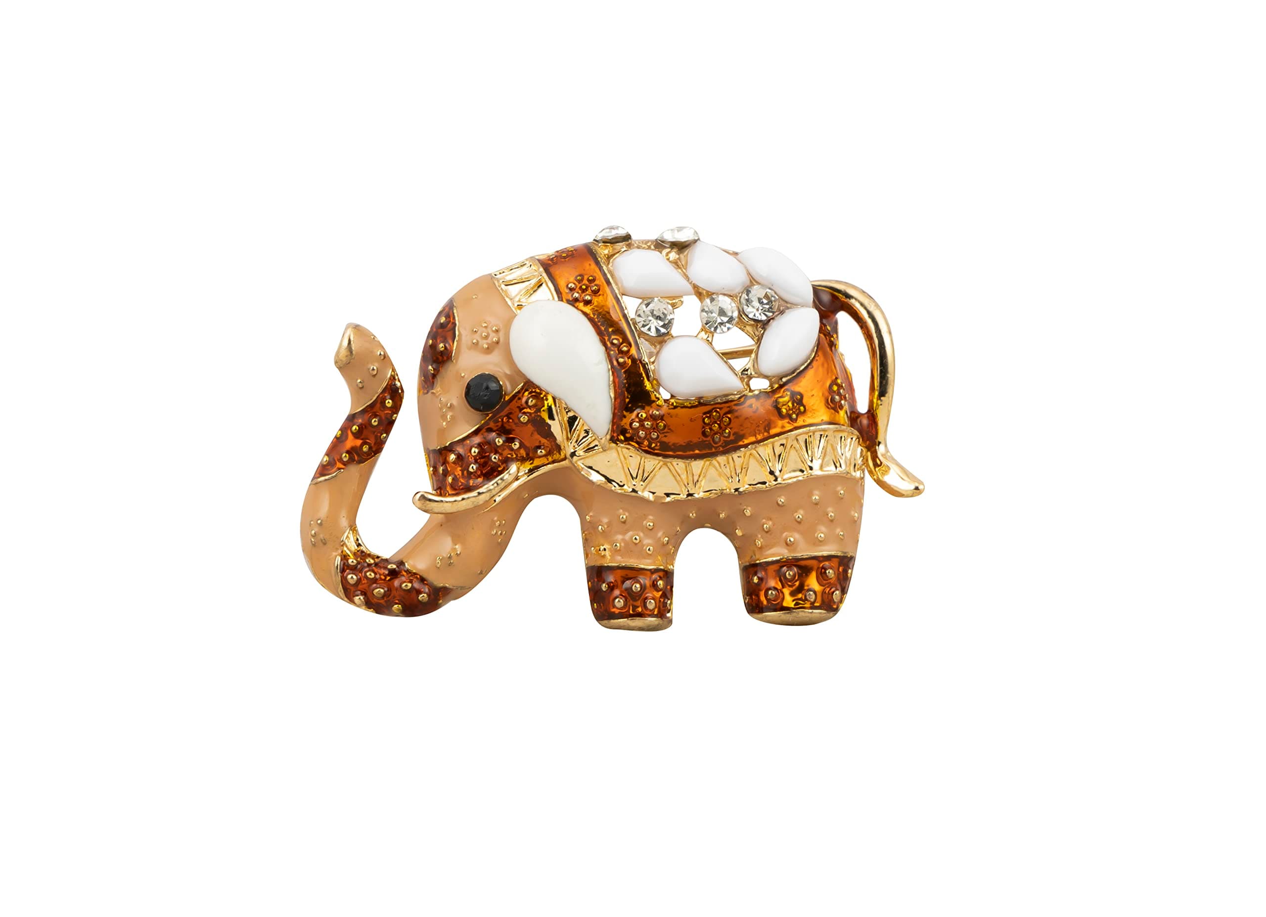 Knighthood Beige Enamel Elephant With Stone Detailing Brooch, Suit Stud, Shirt Studs, Lapel Pin Accessories for Men Women