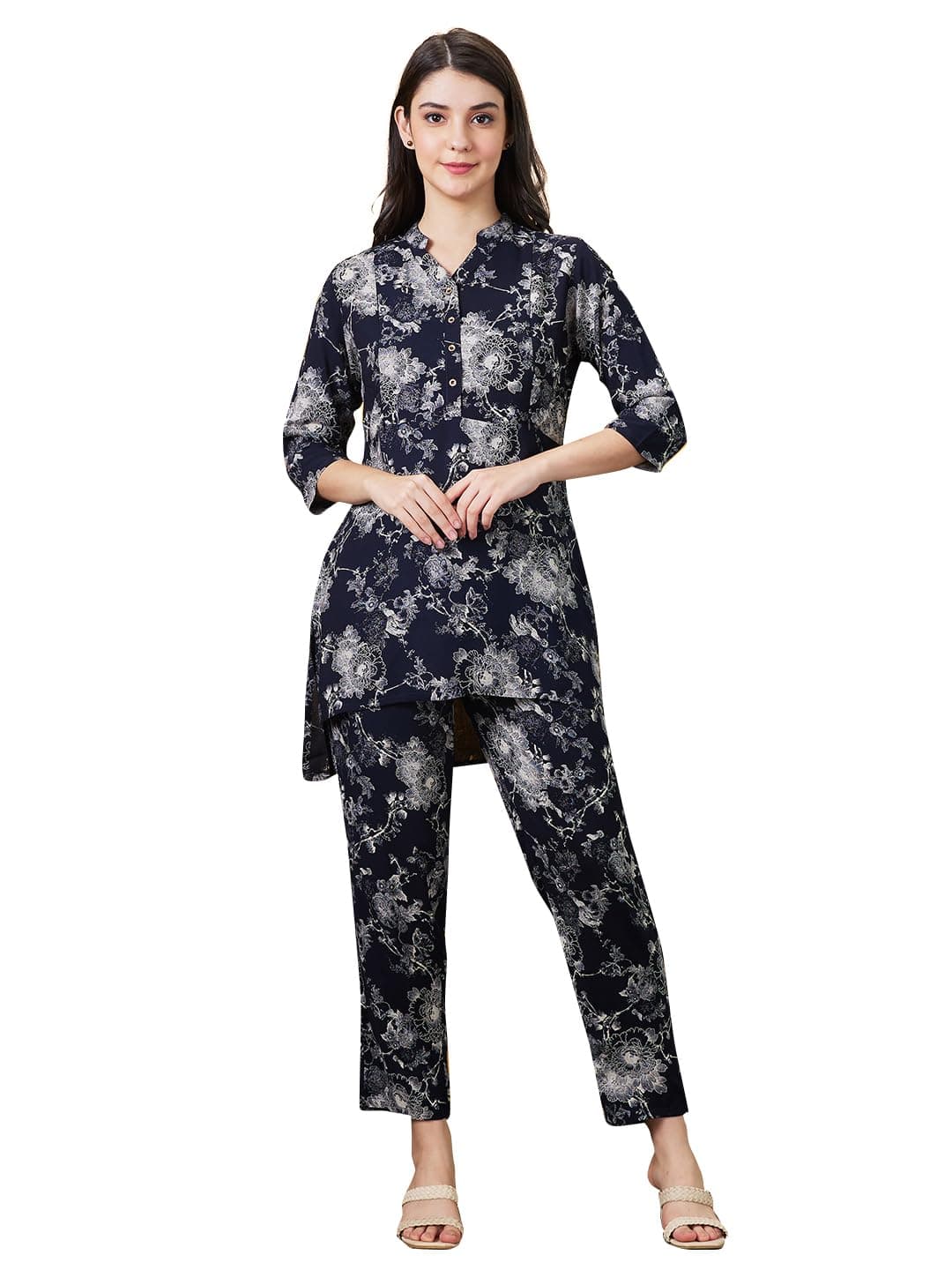 AV2 Women's Maternity Night Suit Set Feeding Printed Tunic & Bottom Coord Set 2426