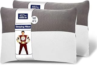 GADDA CO Hollow Fiber Sleeping Pillow with Zip | Set of 2 | Soft and Fluffy Bed Pillows | White & Grey | Regular Size 24 x 16 Inches | 6 Months Warranty | Microfiber Fill | Comfortable & Durable