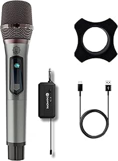 DIGIMORE UHF Wireless Microphone | Noise Reduction Coil | 200ft Long Range | Cardioid Pattern | 10Hrs Battery | Type-C Port | Ideal for House Parties, Live Events, Singing, Classroom, Church (D-340)