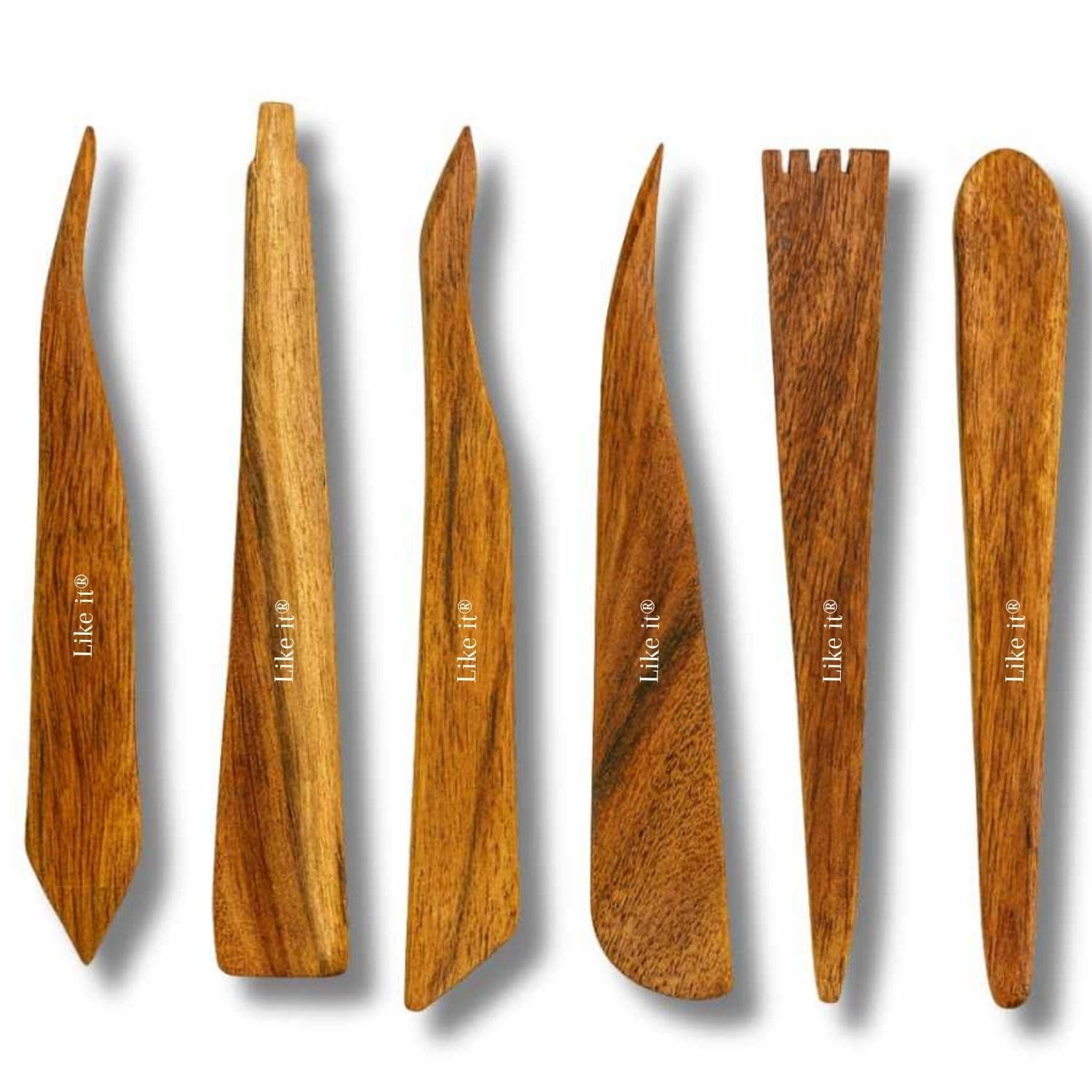 Like it 6 Pcs Wooden Clay Sculpting Tools Set | Pottery & Ceramic Modeling Carving Kit | Wooden Clay Shaping, Smoothing, Texturing & Detailing Tools for Pottery, Polymer Clay, Wax & DIY Art