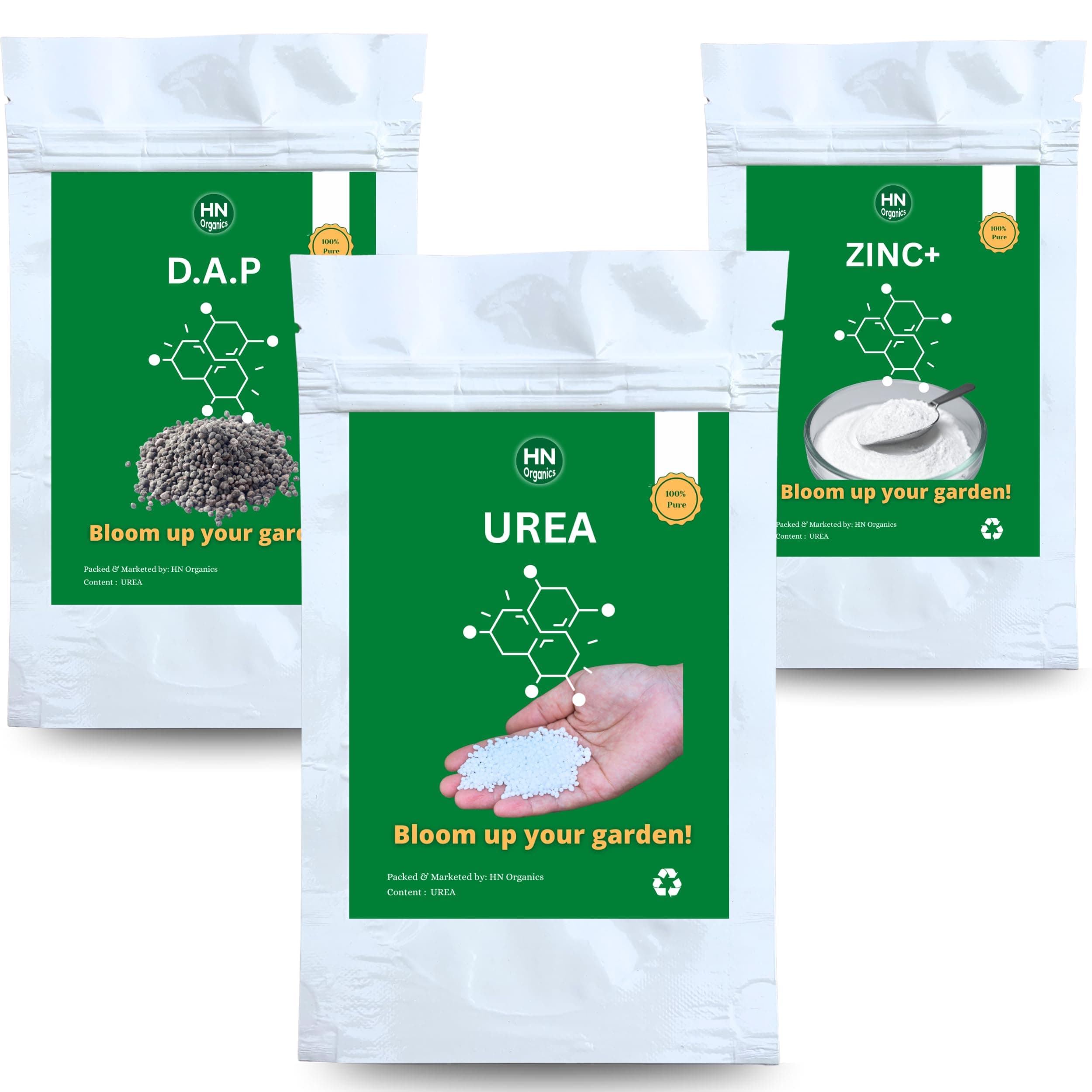HN Organics Plant Food Collection| Plant Fertilizer | Compost | Manure For Garden | Home | Office Plants (Pack of 3 | Urea,D.A.P, Zinc+)