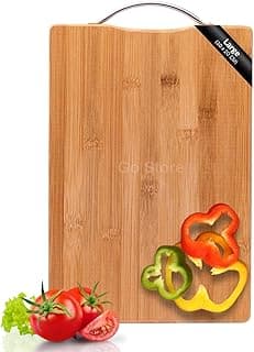 Go Store Large Non-Slip Wooden Bamboo Cutting Board with Antibacterial Surface with Stainless Steel Handle, Chopping Board for Kitchen, Cutting Board for Kitchen (Wood)