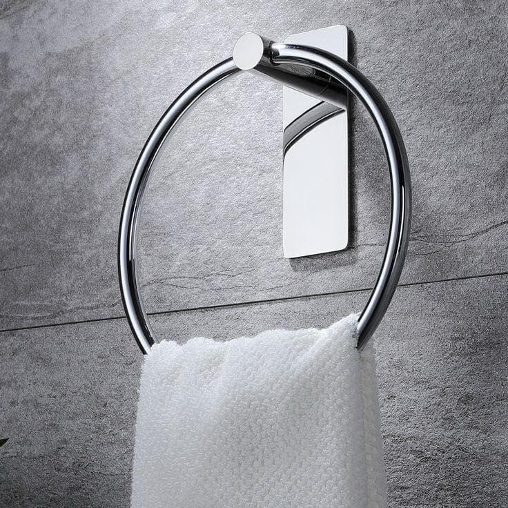 iSTAR Stainless Steel Self Adhesive Round Towel Ring | No Drilling Wall Mounted Bathroom Accessories | Durable Napkin Hand Towel Holder for Kitchen, Wash Basin, Home and Hotels