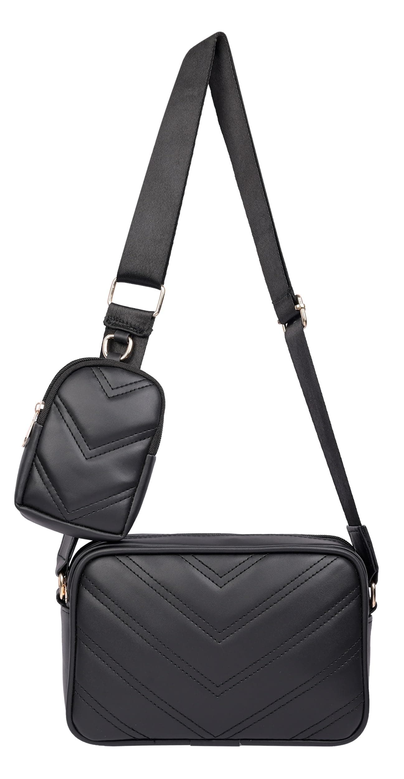 ADISA Women's Girls Cross Body Sling Messenger Bag with Pouch (SL8127_Black)