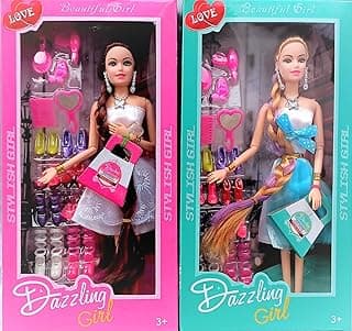 Cri8Hub 2 Pcs Long Hair Trending preety/Cute Doll Set with Moveable Joint & Other Ornaments (Imported Doll) Pack of 2 (Doll for Girls),Character Playset