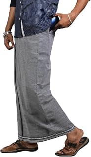 PRAKASAM COTTON Velcro Pocket Dhoti | Thalapathi Border Readymade Cotton Kerala Mundu for Men