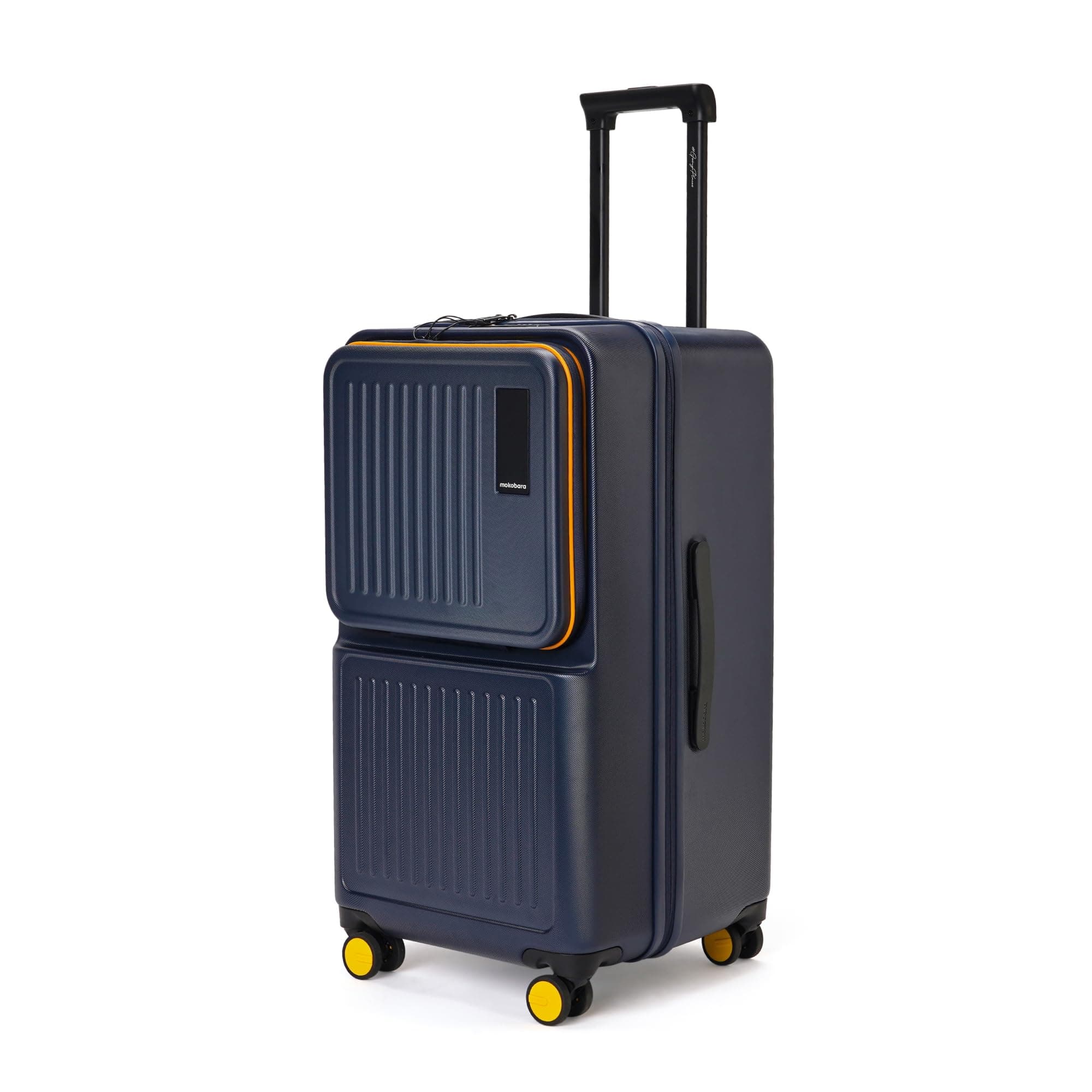MOKOBARA Transit Trunk Luggage Trolley Bag-70.5cm(82L),Polycarbonate Hardshell,Detachable Shelves,Front Pocket,TSA Lock,360°Silent Wheels,YKK Zipper,for 15+ Day Trip,Blue&Yellow(We Meet Again Sunray)
