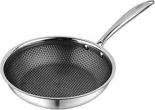 Vinod SAS Pro Platinum Triply Stainless Steel Hybrid Non Stick Frypan - 24 cm | Etched Hexa Design Stick-Resistant Surface | Healthy Cooking | Metal Spatula Safe | Induction & Gas Base | Toxin Free