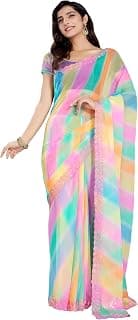 RANI SAAHIBA Women's Printed Chiffon Embroidered Saree Without Blouse Piece (SKR13541_Multi)