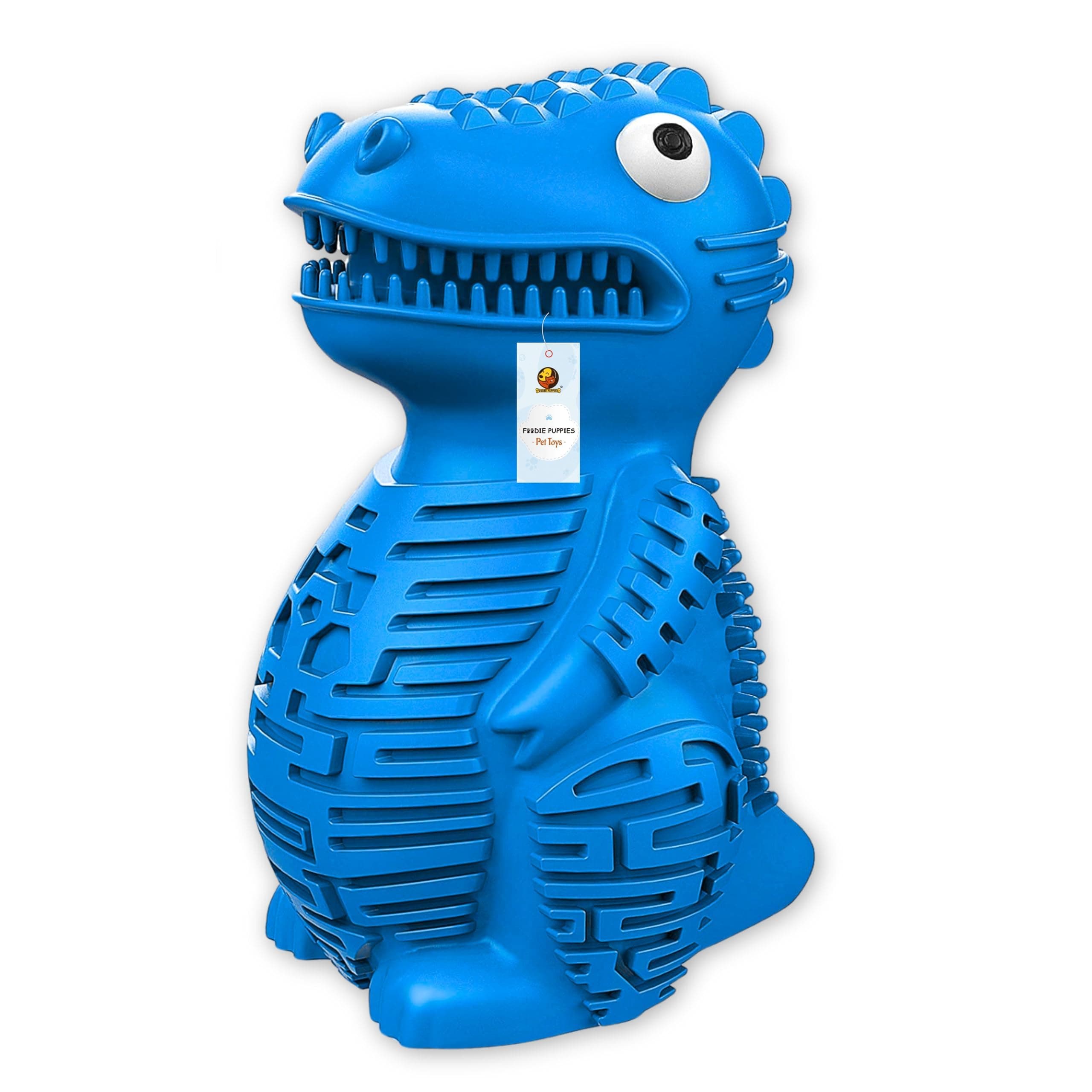 Foodie Puppies Natural Latex Rubber Chew Toy (Blue Dragon) for Medium & Large Dogs | Durable Non-Toxic Textured Dental Care Toy with Treat Dispensing Hole for Fetch, Teething & Interactive Play