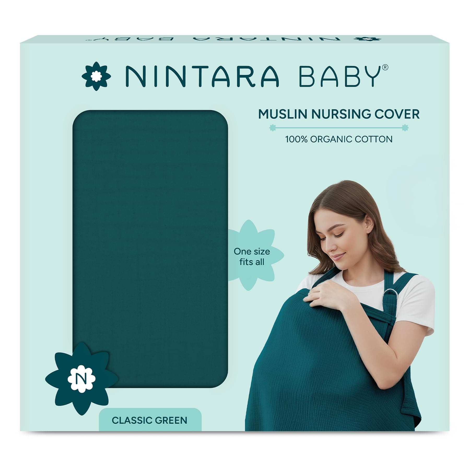 Nintara Baby Muslin Nursing Cover – 100% Organic GOTS Cotton, Adjustable Neck Strap, Breathable Lightweight Breastfeeding Cover, Travel-Friendly, Baby Shower Gift