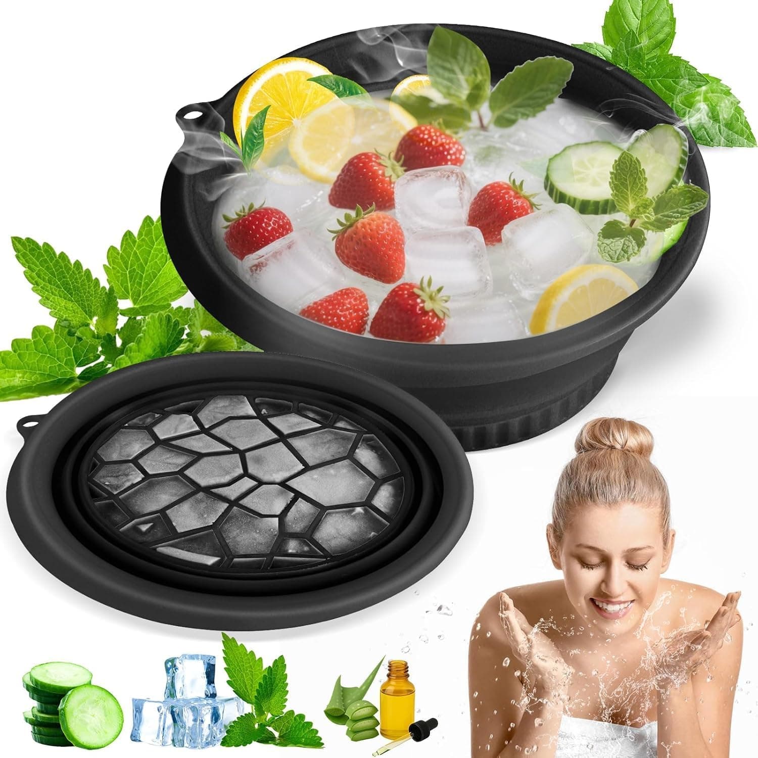 Blase enterprise Face Bowl for Ice with Built-in Ice Tray – Collapsible Silicone Facial Ice Bath Bowl for Cold Plunge Therapy, Skin Tightening & Acne Relief – Portable Spa Tool for Home & Travel