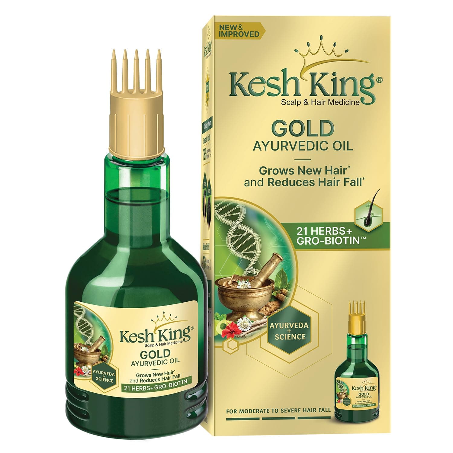 Kesh King Gold Ayurvedic Hair Oil with 21 Herbs and Gro-Biotin, Helps Grow New Hair and Reduce Hair Fall, Comes with a Hairfall Reduction Tracker, 100ml