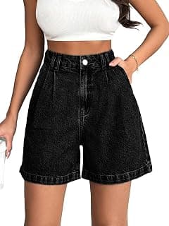 Shasmi Girl's & Women's High Waisted Denim Shorts, 2025 Fashion Vintage Wash, Straight Cut (Short 234)