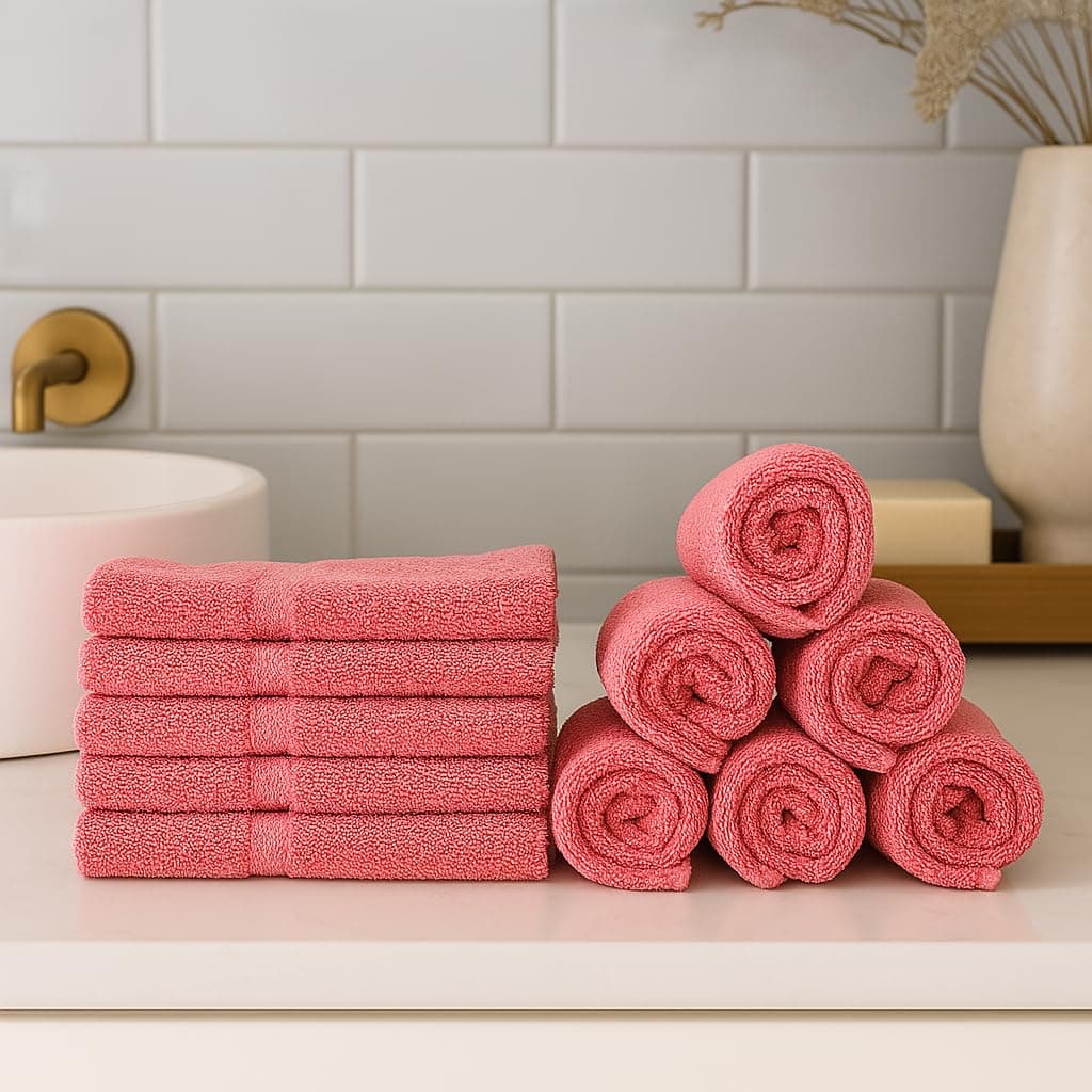 Caslino Premium Small Cotton Face Towels Set of 24 | (Coral Red) | Soft & Super Absorbent 400 GSM | 25 x 25 cm Towel Set for Men & Women | Skin Friendly Quick Dry Lightweight Bathroom Gym Spa