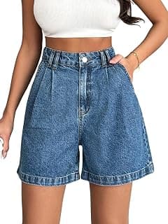 GRECIILOOKS Women Denim Shorts | High Waist Casual Summer Shorts for Women | Above Knee Bottomwear with Pockets | Regular Fit Street Style Fashion