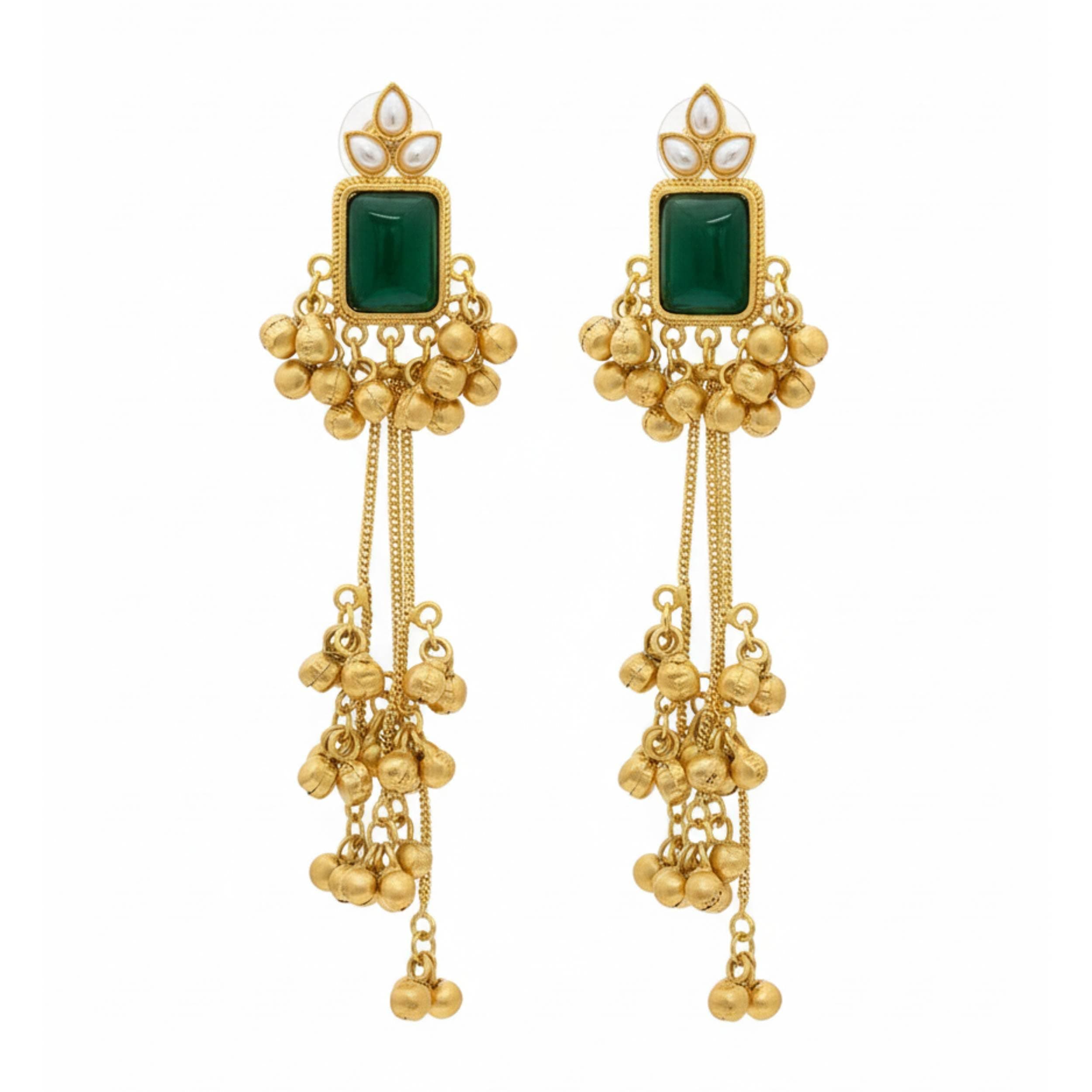 Traditional Gold Plated Kashmiri Earrings for Women | Brass | Long Dangler Earrings | Ethnic Jewellery with Ghungroo