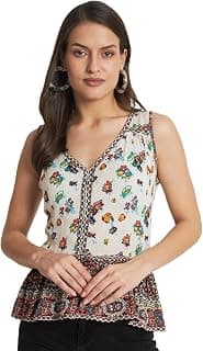 veldress21 Floral Boho Printed Short Top Asymmetric Blouse Summer Fit and Flare Casual Stylish Top for Women White