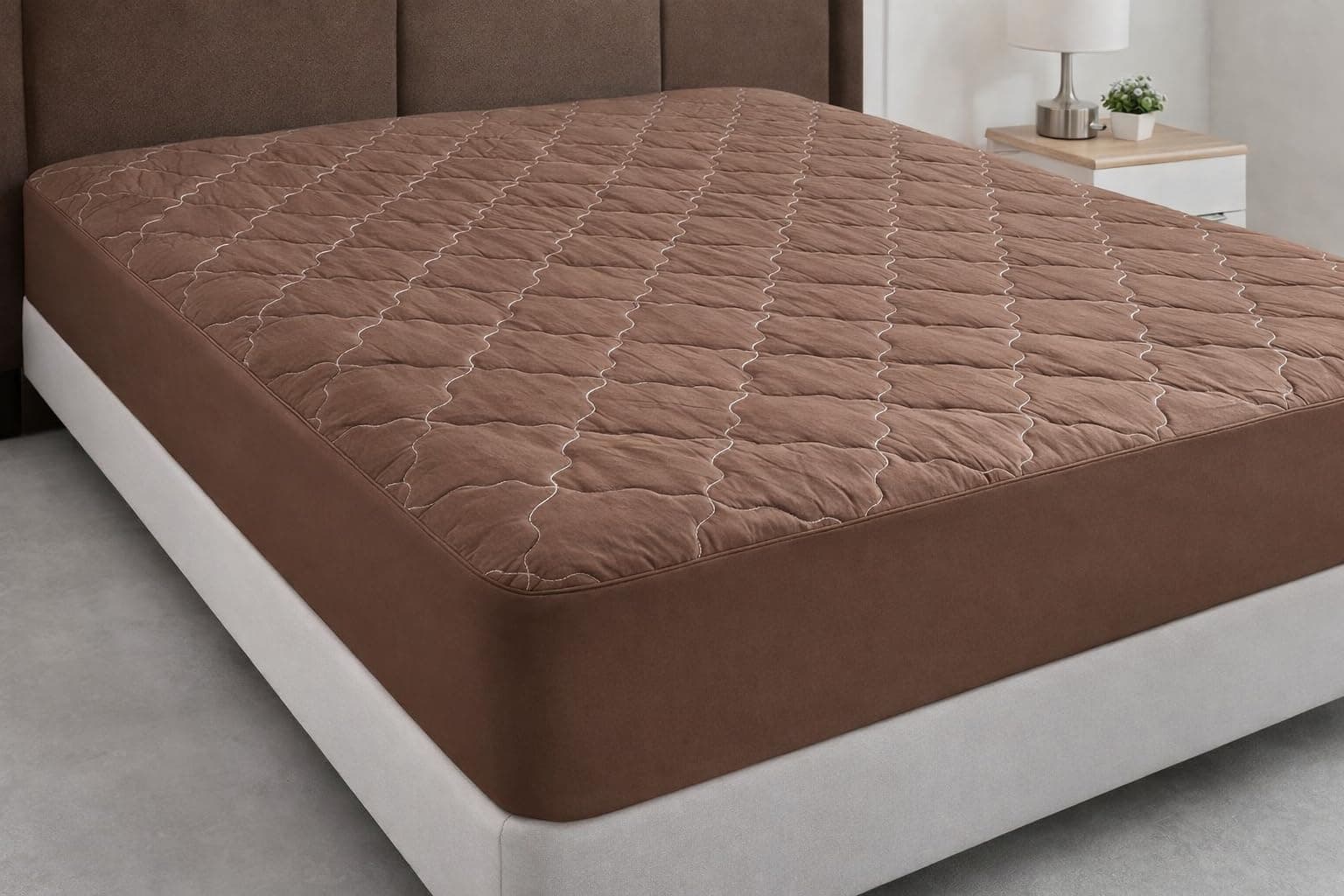 ANS Waterproof Mattress Protector King Size (78 x 72 Inch) | Premium Terry Cotton Quilted Bed Cover | Breathable Noiseless Mattress Guard with Elastic Fitted Skirt | Multiple Colors (Brown)