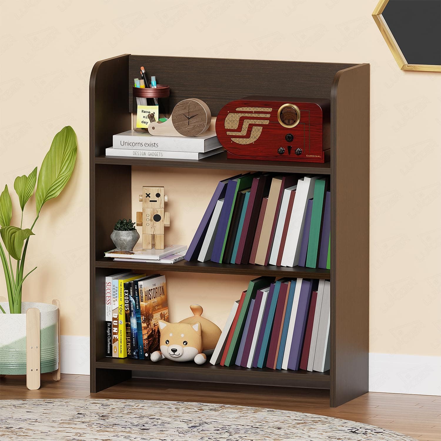 Lukzer 3-Layer Bookshelf & Shoe Rack | Engineered Wood Open Rack Cabinet | Rounded Edges | DIY Assembly | Compact Storage Organizer for Home Office Kitchen | Made in India (MR‑016/Wenge/80×63×24 cm)