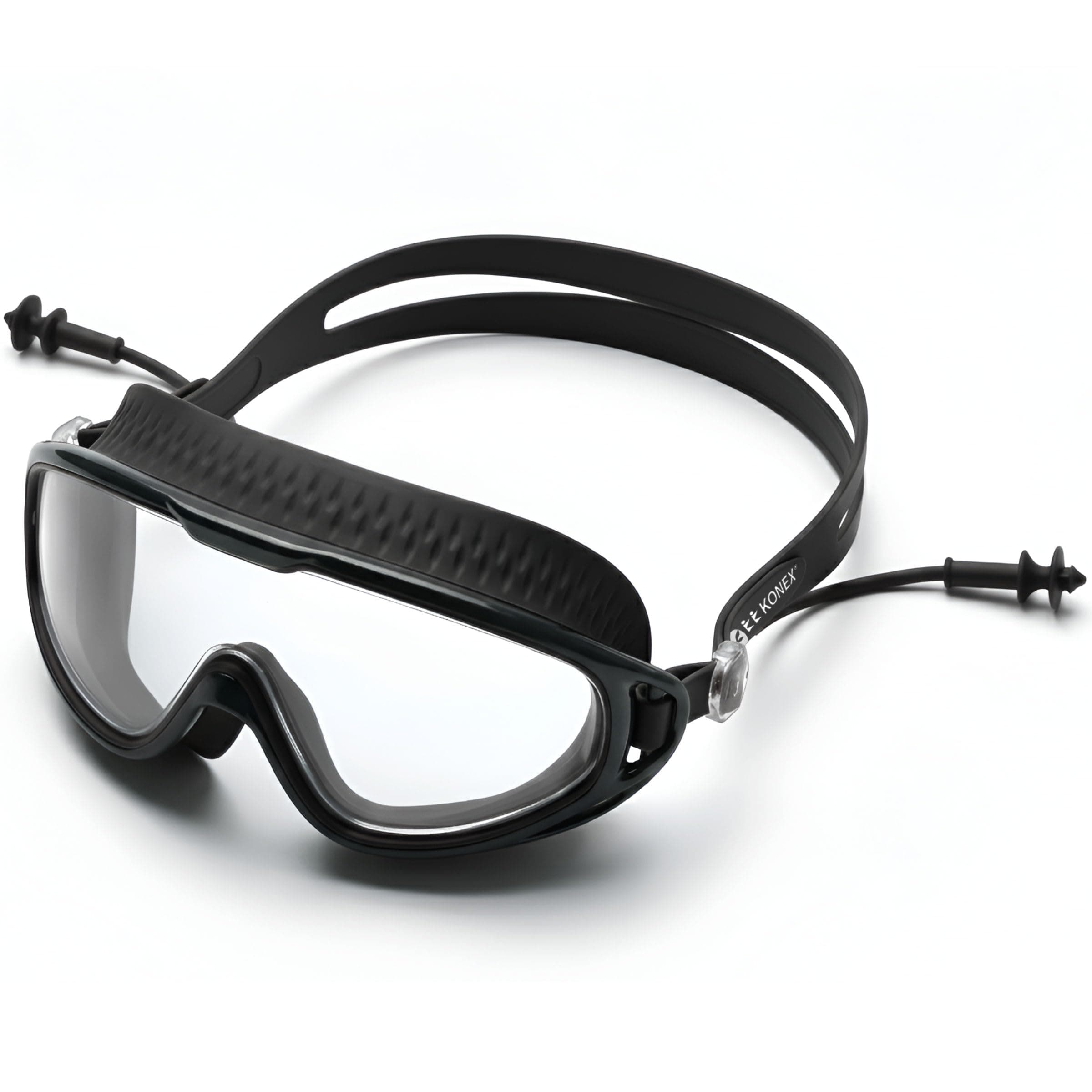 Konex Swimming Goggles for Men & Women | UV Protected Big Frame Lens | Anti-Fog & Anti-Leak Design | Soft Silicone Body with Adjustable Strap | Ideal for a Smooth & Perfect Swimming Experience - Black