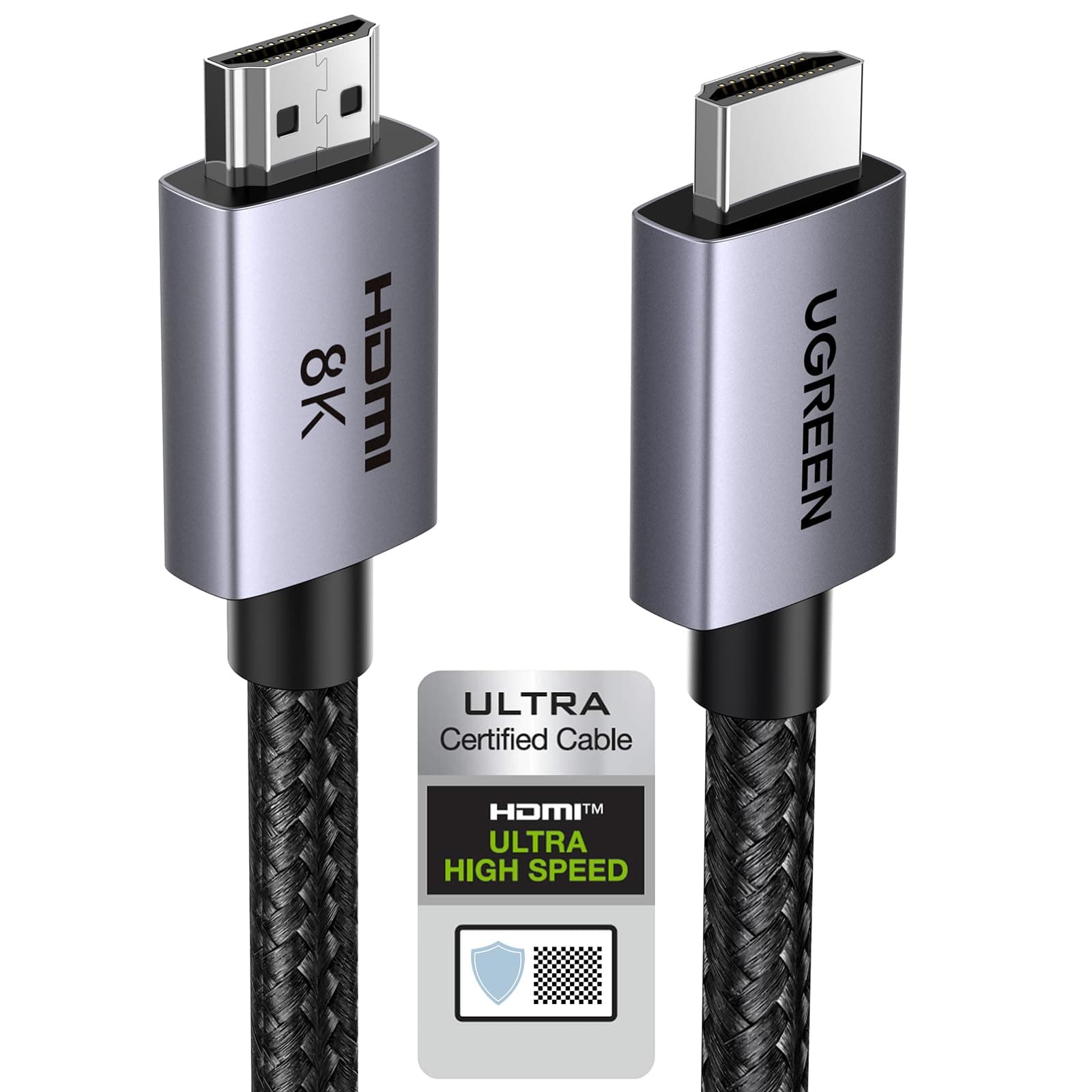UGREEN 8K@60Hz Certified HDMI 2.1 Cable 2M Aluminum Shell Ultra Speed Support 48Gbps eARC HDR VRR UHD Dolby Vision Atmos HDCP 2.3 Compatible with PS5/4 Xbox Laptop PC TV Soundbar Monitor Switch