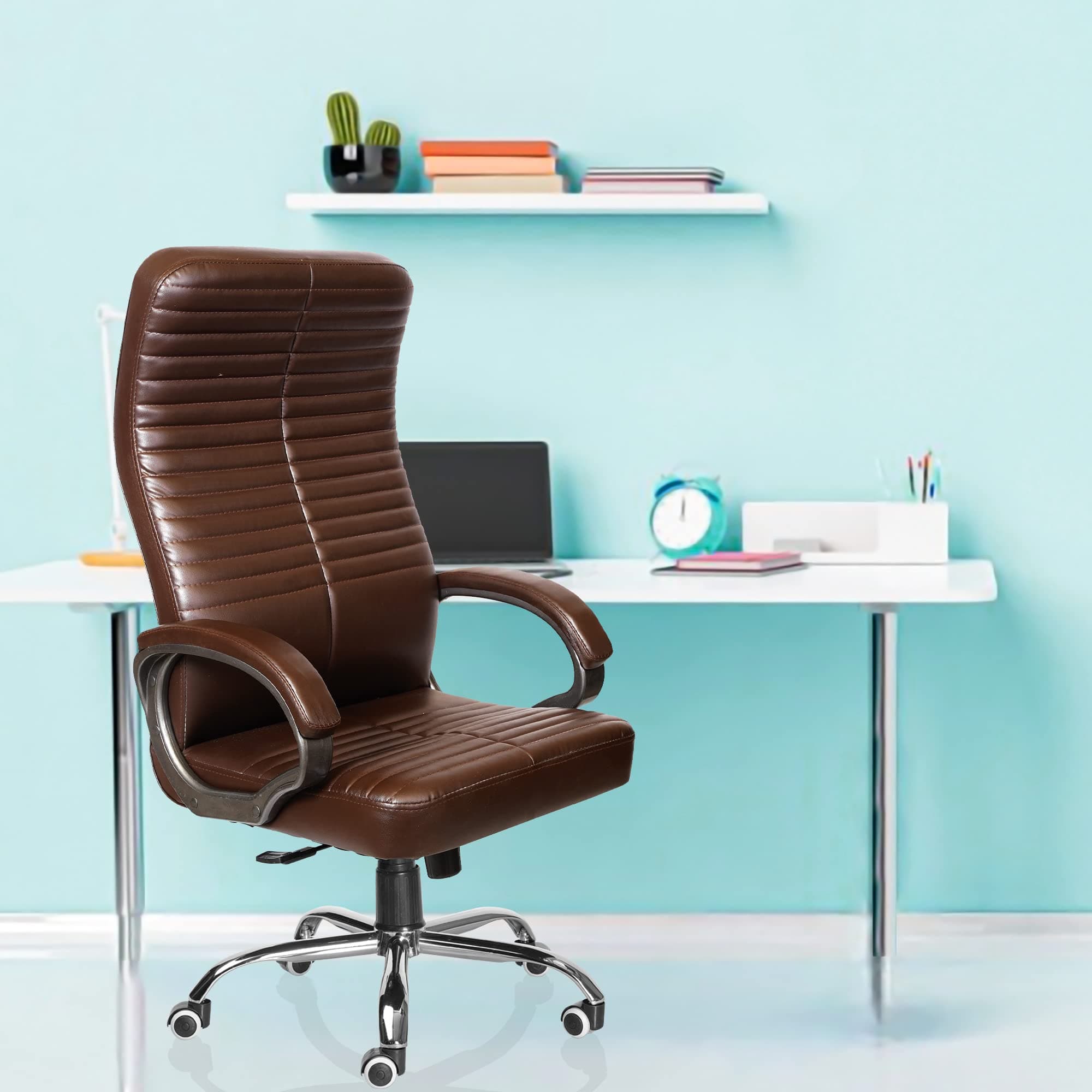 Rose® Roll 3 High Back Executive Leatherette Chair | 3 Years Brand Warranty | Ergonomic Revolving Office Chair (Brown)