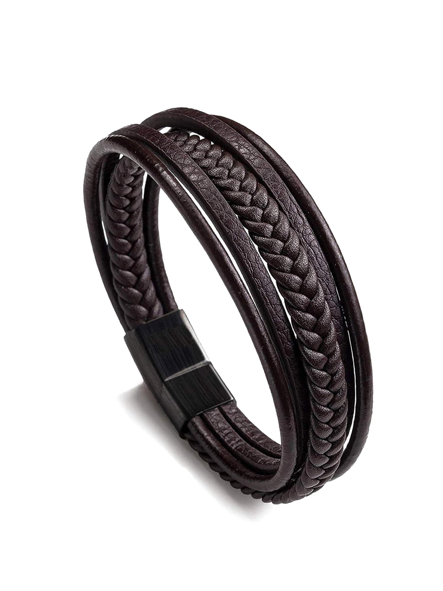 Yellow Chimes Double Magnetic-Clasp Stylish Genuine by Yellow Chimes Multi Strand Bracelet for Men (Brown, Black) (YCSSBR-062BRD-BR)